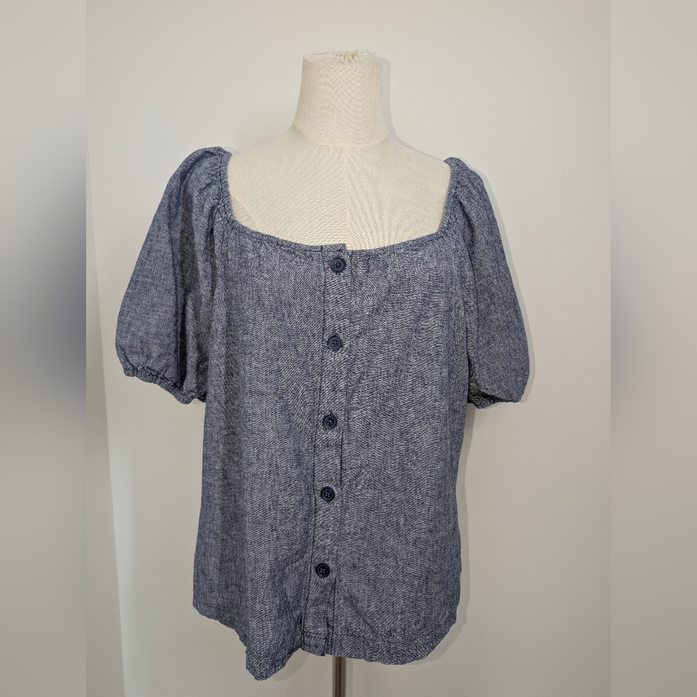 Blue  linen/cotton blend top